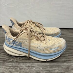 Hoka Women's Cream and Blue Running Shoes